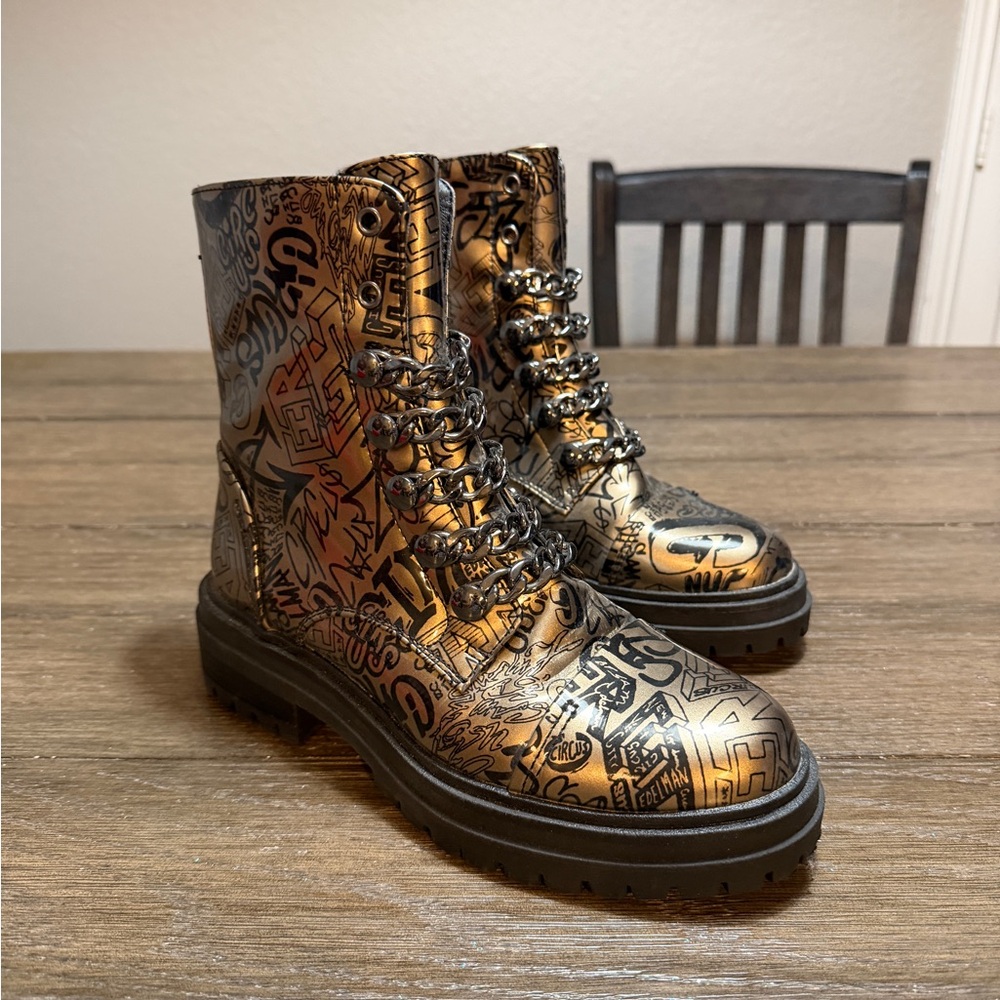 Circus by Sam Edelman Gold Graffiti Combat Boots - Picture 3 of 3